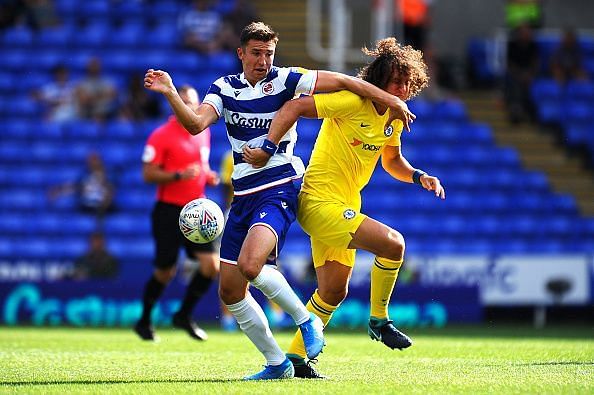 David Luiz (in yellow), one of Chelsea's center-backs.